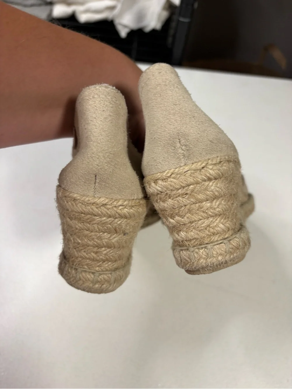 Verbenas Mamen Wedge Espadrilles Beige Suede Leather Jute Size 39